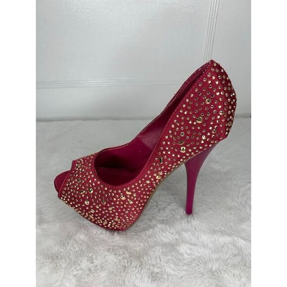 Lilliana Womens Size 7 Red Rhinestone Peep Toe Stiletto High Heels - Picture 6 of 8